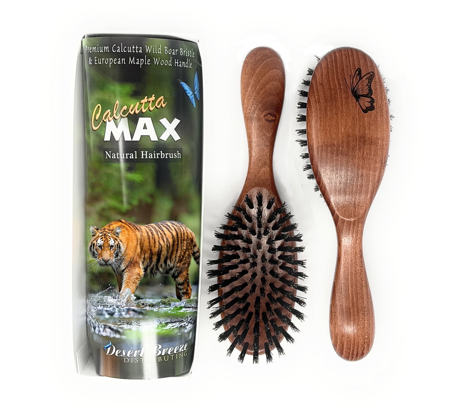 Calcutta Max Wild Boar Bristle Hair Brush - For Thick or Long Hair, Extra Stiff Natural Bristles, Maple Wood Handle