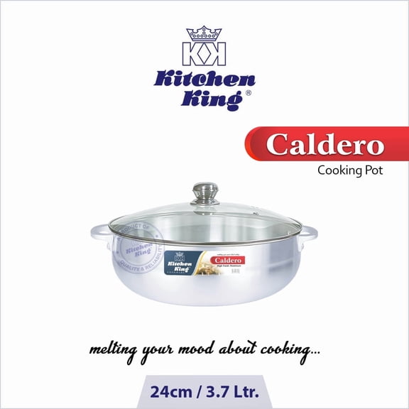Caldero Pot Metal Finish with Glass Lid | 24 cm