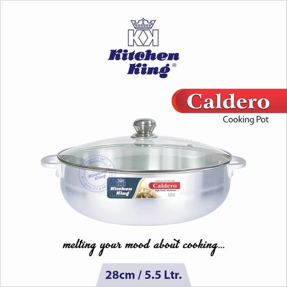 Caldero Pot Metal Finish with Glass Lid | 28 cm