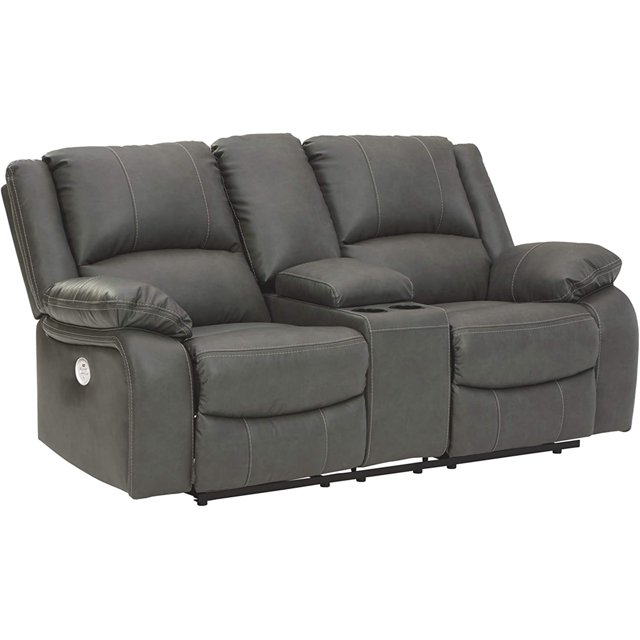 Calderwell Faux Leather Manual Double Reclining Loveseat with Storage