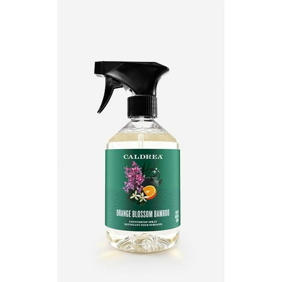 Caldrea Multi-surface Countertop Spray Cleaner, made with birch bark, Orange Peel and Ylang Ylang flower essential oils, a special vegetable protein extract, Orange Blossom Bamboo scent, 16 oz