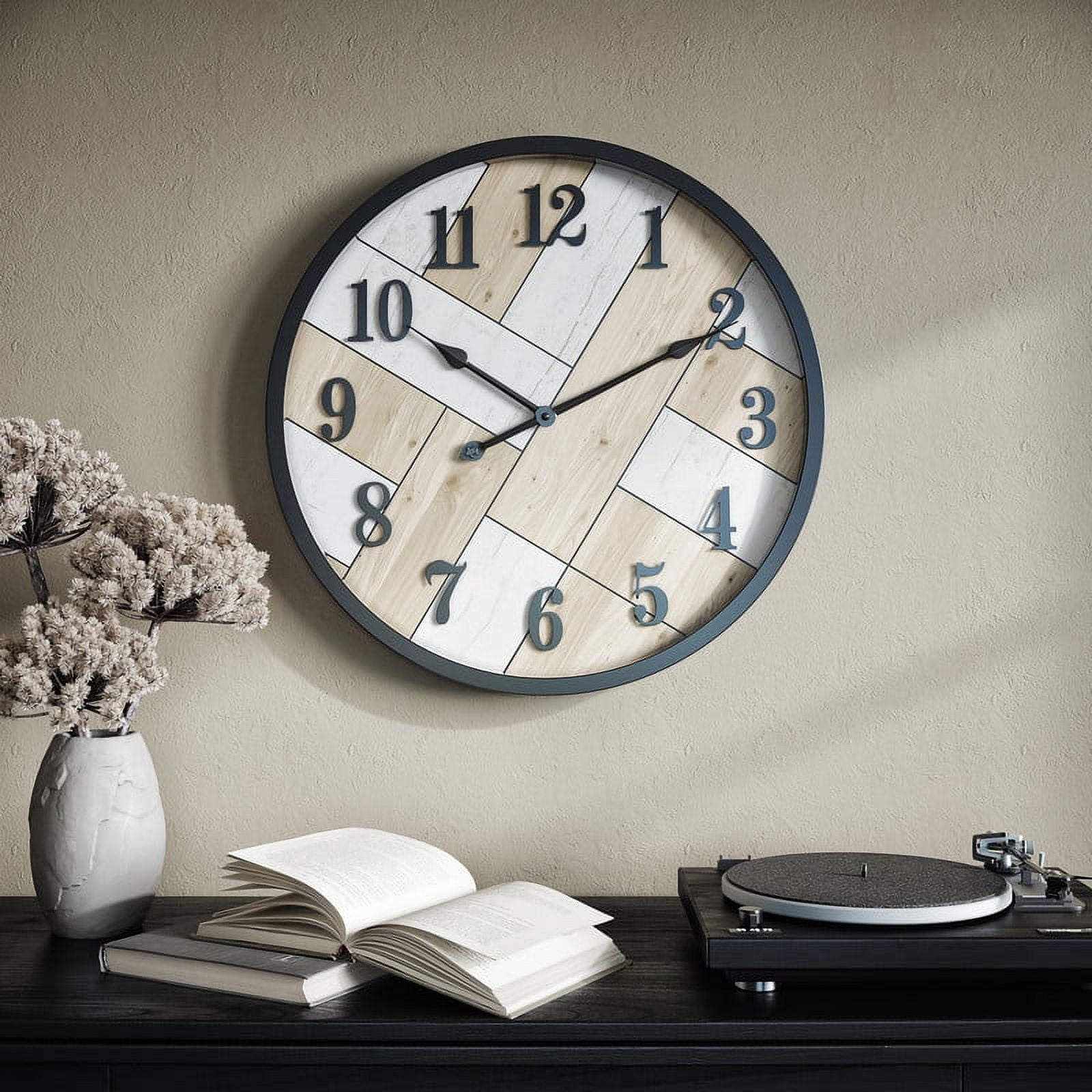 Caldria 24" Round Black Metal and Wood Wall Clock