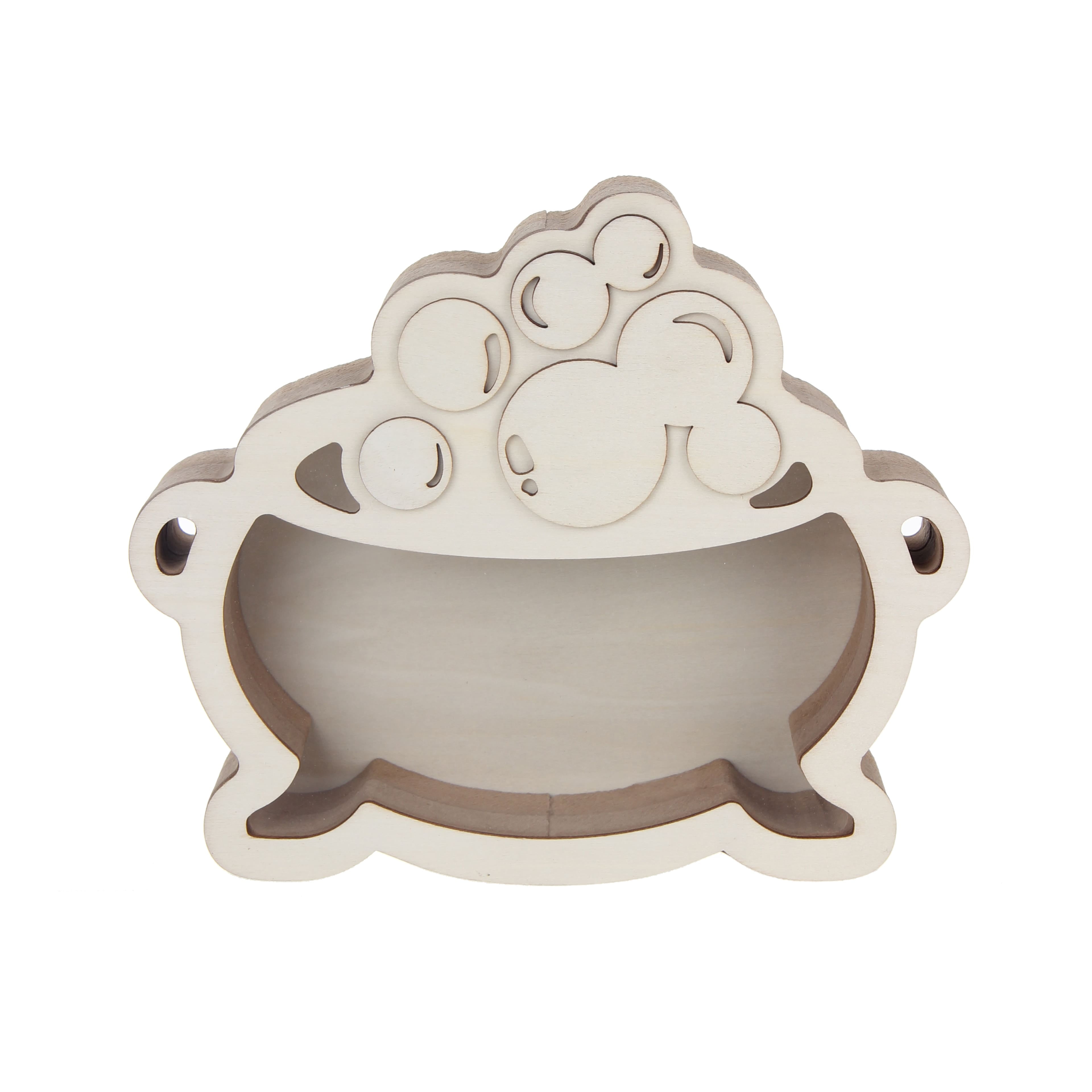 DIY Fillable Light Brown Wooden Halloween Caldron Decor