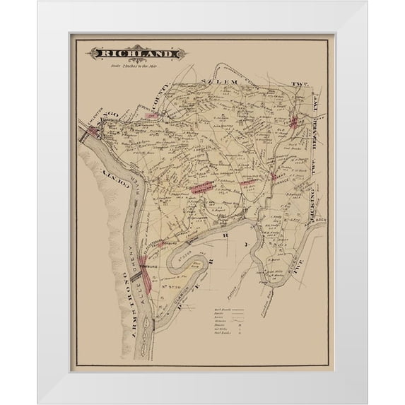 Caldwell 12x14 White Modern Wood Framed Museum Art Print Titled - Richland Pennsylvania Landowner - Caldwell 1877