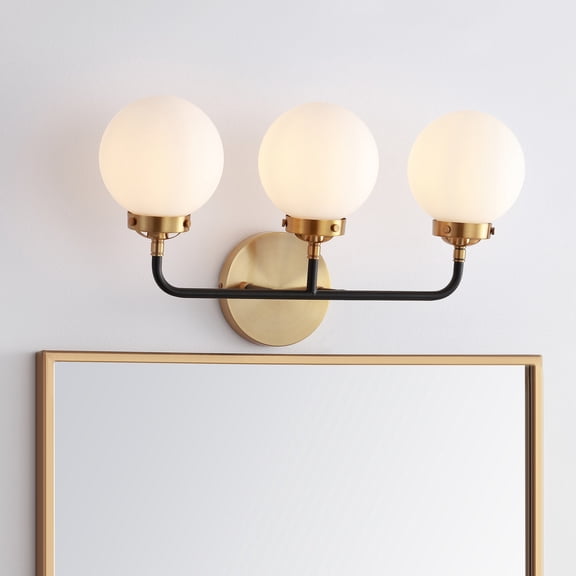 JONATHAN Y Caleb 22" 3-Light Contemporary Transitional Iron/Glass LED Vanity Light, Brass Gold/Black/White
