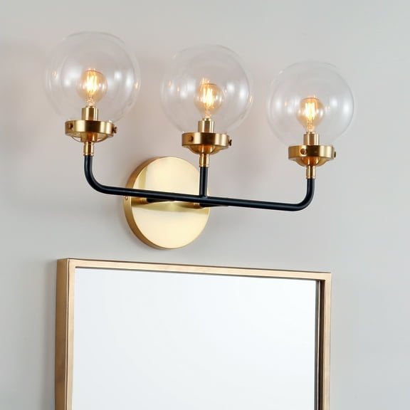 JONATHAN Y Caleb 22" 3-Light Contemporary Transitional Iron/Glass LED Vanity Light, Brass Gold/Black