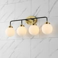thumbnail image 1 of JONATHAN Y Caleb 30.75" 4-Light Contemporary Transitional Iron/Glass LED Vanity Light, Brass Gold/Black, 1 of 13
