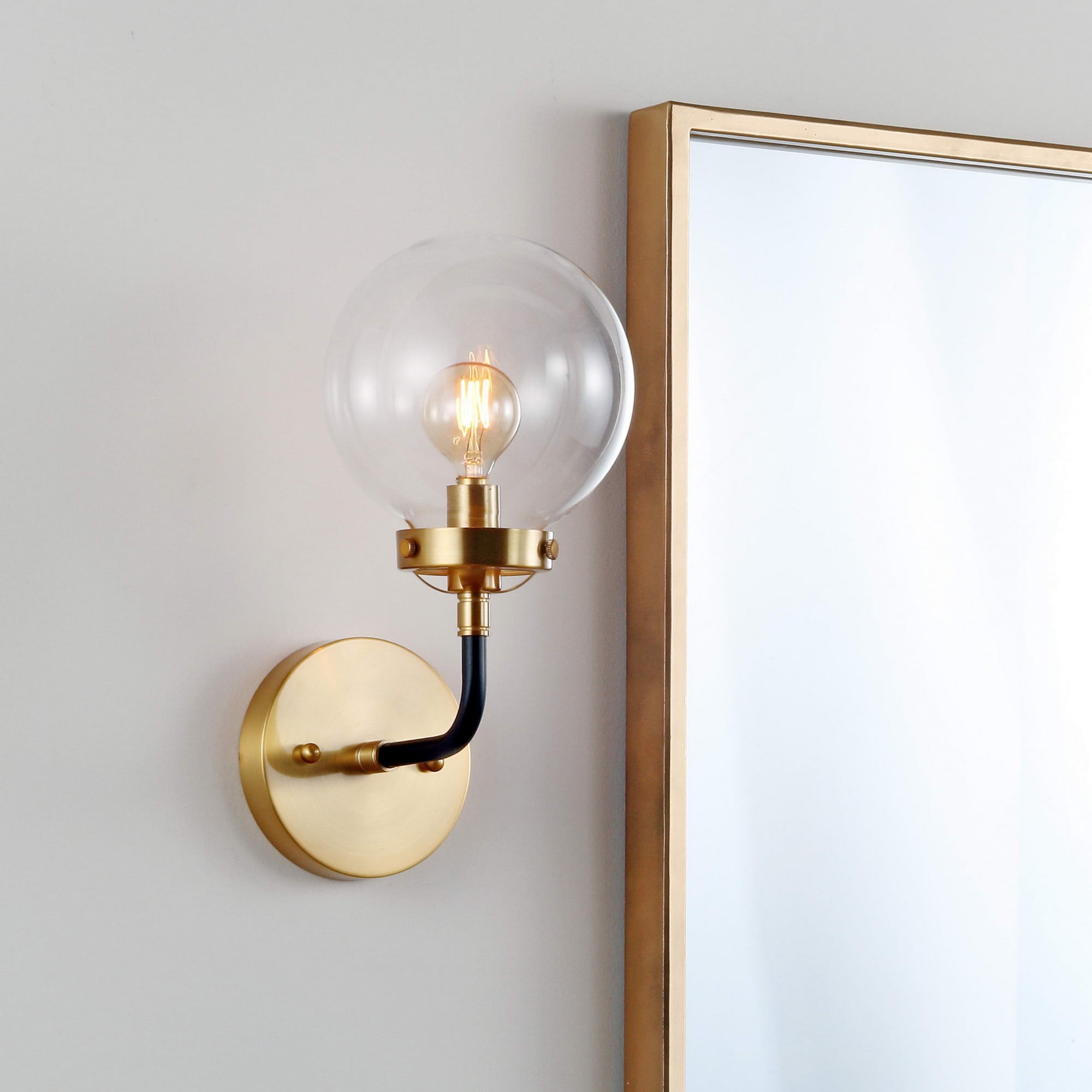 Caleb 1-Light Black and Brass Globe Wall Sconce