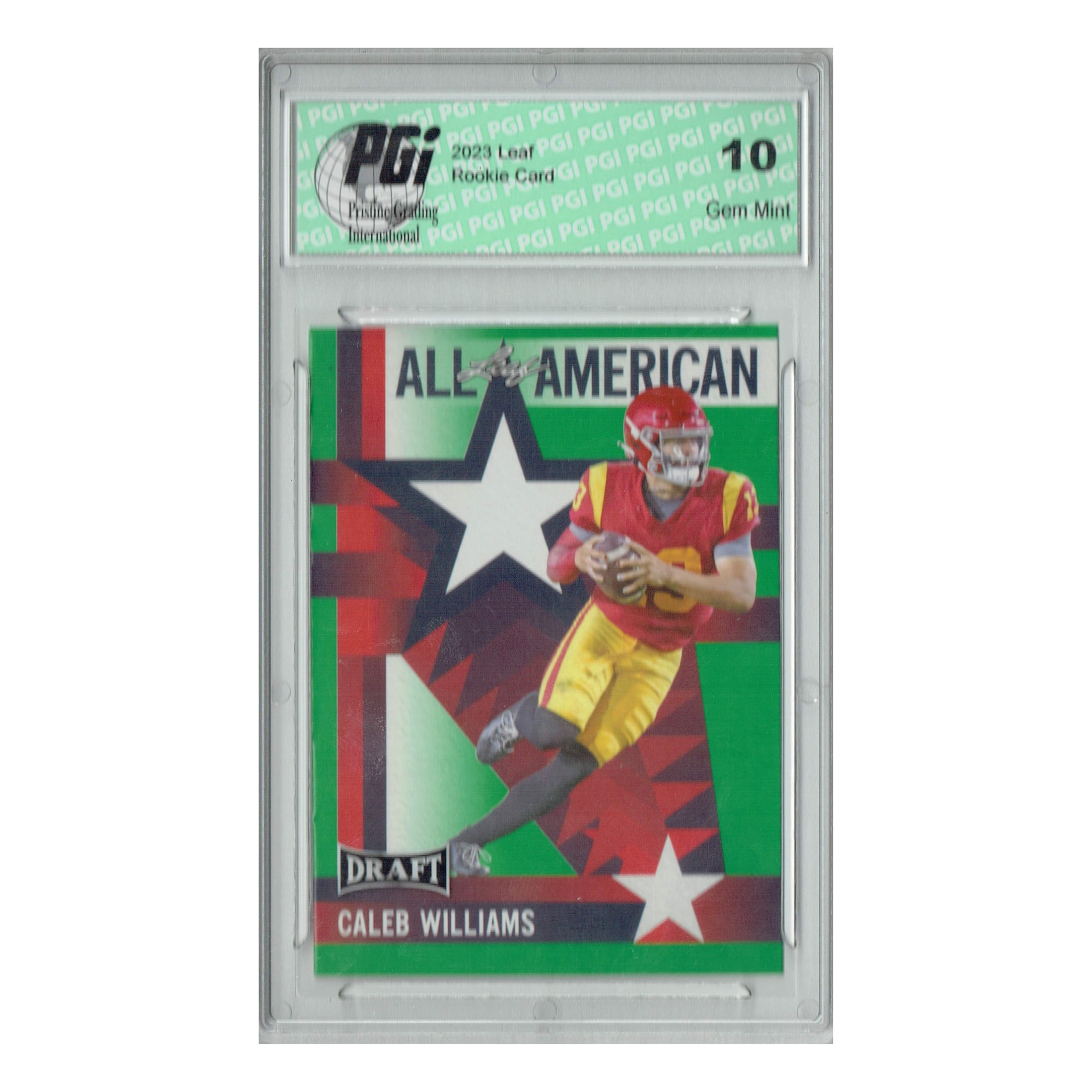 Caleb Williams 2023 Leaf Football #11 Green SP All-American Rookie Card PGI 10