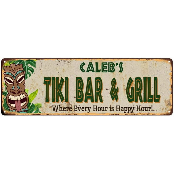 Caleb's TIKI BAR & GRILL Gift Metal Sign 6x18 Decor 206180040062