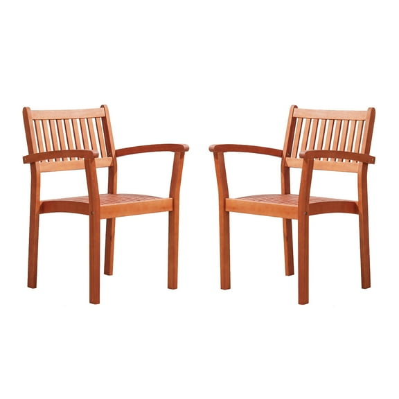 Caledesi 2-Pack Outdoor Eucalyptus Wood Stackable Dining Chairs for Backyard and Patio