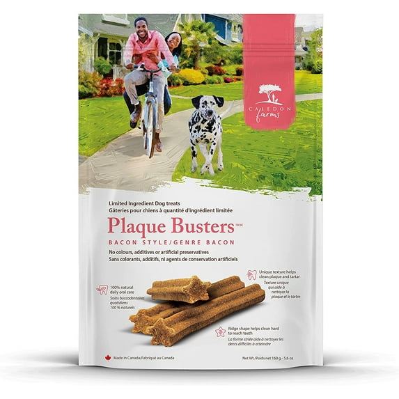 Caledon Farms Plaque Busters with Bacon Dog Treats: Grain Free, Gluten Free, No Additives, Colors or Preservatives, Brown
