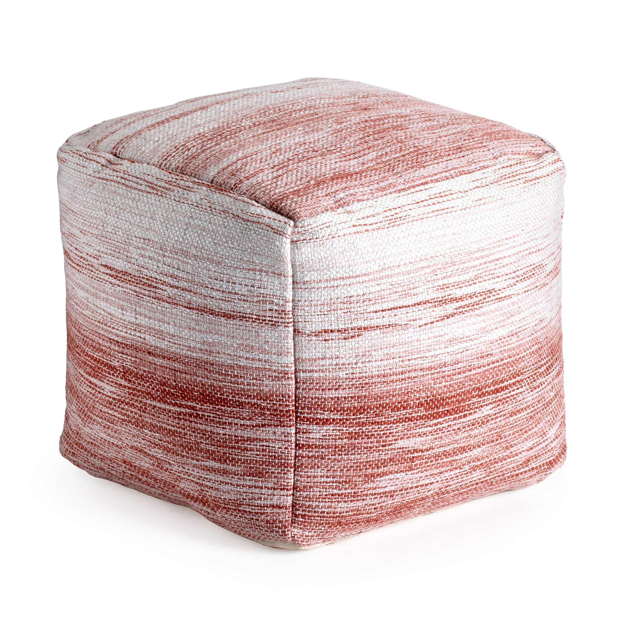 Caledonia 20" x 20" x 20" Red & Ivory Pouf