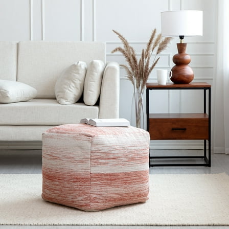 Caledonia 20" x 20" x 20" Red & Ivory Pouf