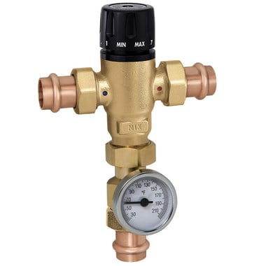 Caleffi 521516A MixCal 3-way Mixing Valve 3/4" Press w/ Temp Gauge