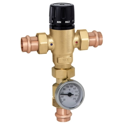 Caleffi 521616A MixCal Adjustable Thermostatic and Pressure Balanced Mixing Valve, 1" Press