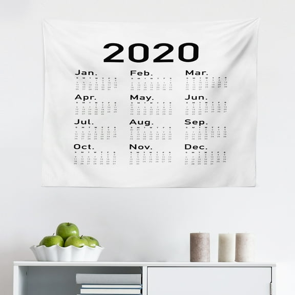 Calendar 2020 Tapestry, Modern Year Plan Months in Various Colored Symmetric Squares, Fabric Wall Hanging Decor for Bedroom Living Room Dorm, 2 Sizes, Purpleblue and Multicolor, by Ambesonne