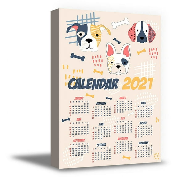 Calendar 2021 Canvas Wall Art for Boys Girls Nursery Play Room Decor Ideas Funny Dogs Pets Animal Lover Gifts for Kids