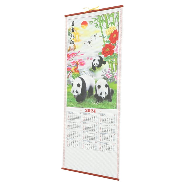 Calendar 2024 Poster Rattan Scroll Lunar Hanging Countdown Daily Use