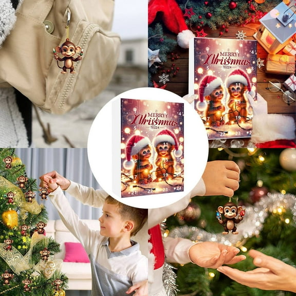 Calendar 2025, 12 Months Wall Calendar 2025 from January 2025 to December 2025 Christmas Countdown 24 Days Calendar Acrylic Monkey Christmas Tree Ornaments Fmlxio Multicolor