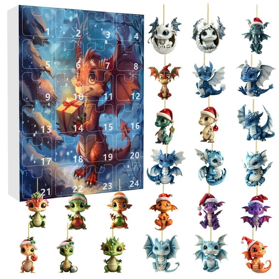 Calendar 2025, 12 Months Wall Calendar 2025 from January 2025 to December 2025 Christmas Countdown Calendar Mini Acrylic Dragon Baby Pendant Christmas Calendar Fmlxio Gift for Adults Multicolor