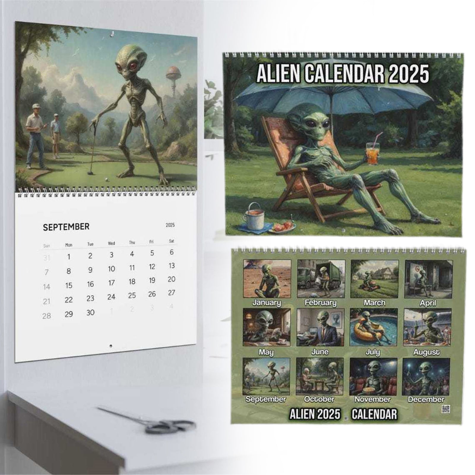 Calendar 2025 Clearance! 2025 Funny Calendar Funny Alien Wall Calendar