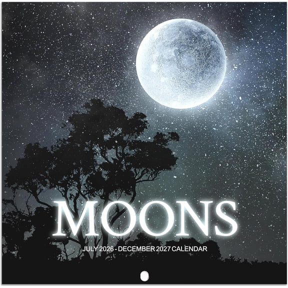 Calendar 2026-2027 - Wall Calendar 2026-2027, Jul 2026 - Dec 2027, 12'' 24''(Open), 18 Months Calendar with Moon Phases, Hanging Holes, Large Blocks, Perfect for Organizing & Planning