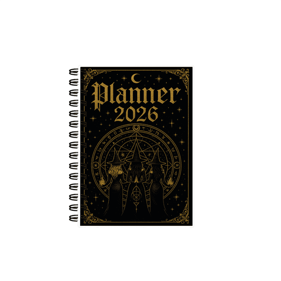 Calendar 2026 Planner, Journal Planner, Spiral Journal Notebook, Witchcraft Moon Phase Notes, 5.8X8.3 In, Dark Occult Styling, Daily Planning, Notebook Organizer, 1 Pc