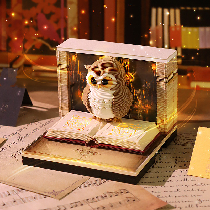 Zerbrit 3D Calendar 2026, Time Piece Calendar With 52 Weekly Calendars 2026 Magic Book Cute Owl Paper Carving Art Note Book Suitable Room Office