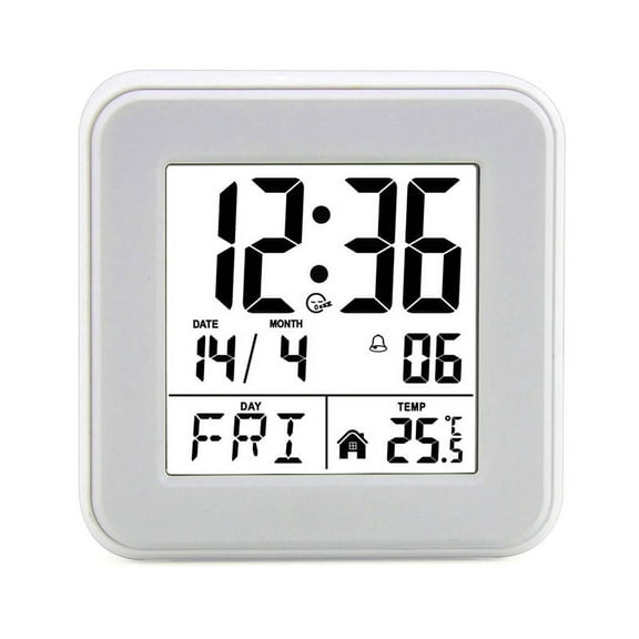 Calendar Alarm Clock,Bedside Voice-Activated Clock with Backlight,Clock for the Elderly with Temperature White