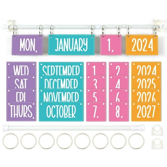 Calendar Bulletin Board Set Rainbow Flip Calendar with Holder Adjustable Calendar Holder Includes 54 Date Cards for Classroom Home Decor(Vibrant)