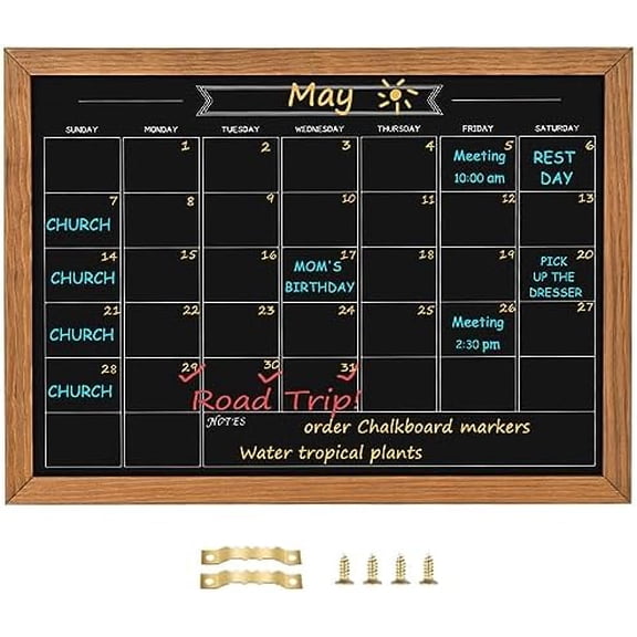 Calendar Chalkboard, 10.6" * 14.6", Magnetic Surface Rustic Brown Solid Pine Wood Frame Chalk Board for Planning/School Timetable/Memo, Hanging Board for Office, School and Home(YLHB-QZ-2737)