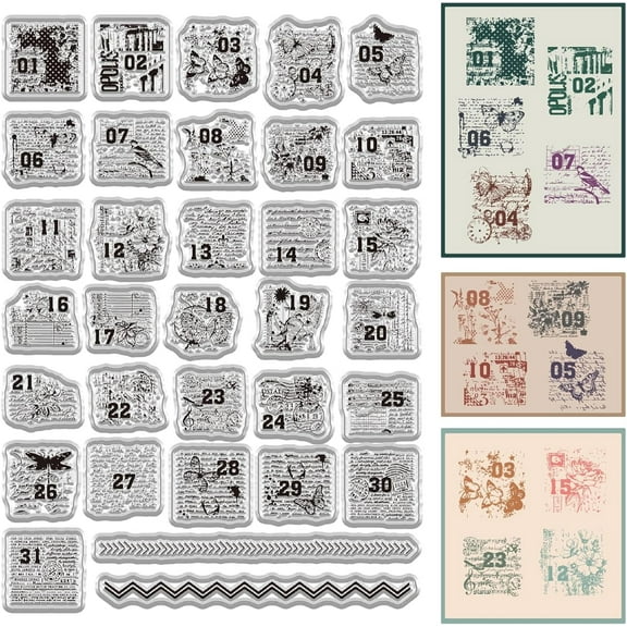 Calendar Clear Stamps Week Month Words Number Reusable Retro Transparent Silicone Stamp Seals