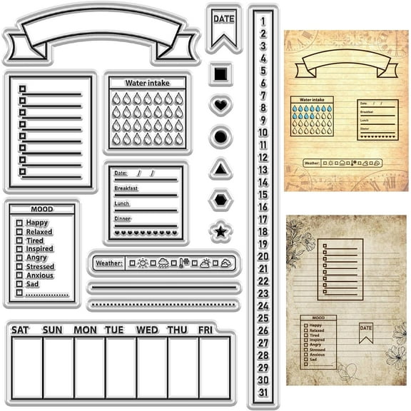 Calendar Clear Stamps Week Numer Reusable Transparent Silicone Stamp Seals Postmark for Journaling Card Making Decor DIY Scrapbooking Film Frame Photo Album Decorative colorful