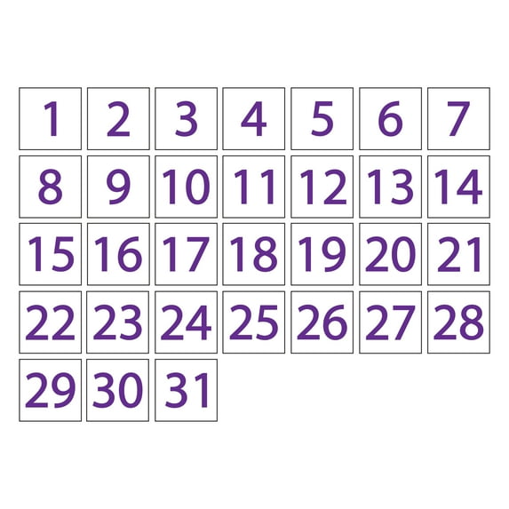 Calendar Date Magnets by DCM Solutions (Purple Inverted, 0.75"x0.75")