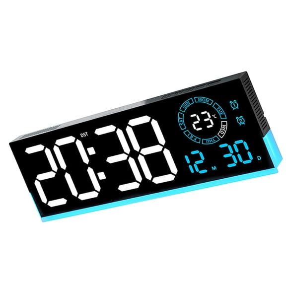 Calendar Digital Wall Clock with Bright LED Display, Temperature Readout and Alarm Icons for Bedroom Use