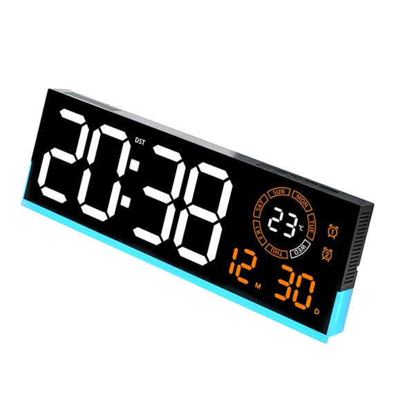 Calendar Digital Wall Clock with Bright LED Display, Temperature Readout and Alarm Icons for Bedroom Use