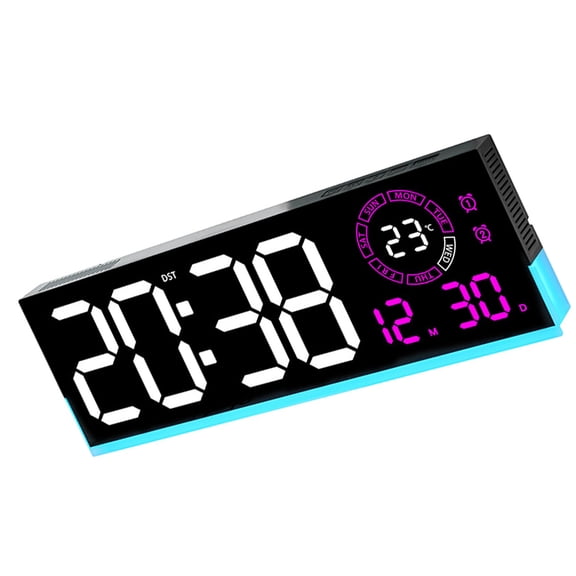 Calendar Digital Wall Clock with Bright LED Display, Temperature Readout and Alarm Icons for Bedroom Use