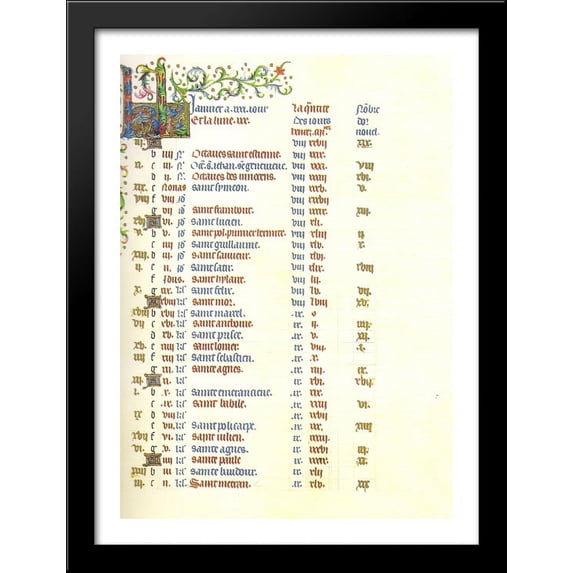 Calendar January 28x38 Large Black Wood Framed Print Art by Limbourg brothers
