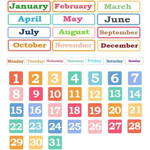 Calendar Magnets for Whiteboard and Refrigerator 50 Pieces Colorful Magnetic Days of The Week and Months for Classroom and Office