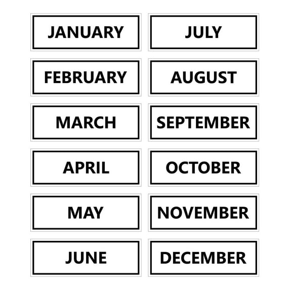 Calendar Month Magnets (Non-Abbreviated) by DCM Solutions (Black Inverted)