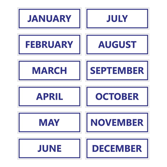 Calendar Month Magnets (Non-Abbreviated) by DCM Solutions (Blue Inverted)