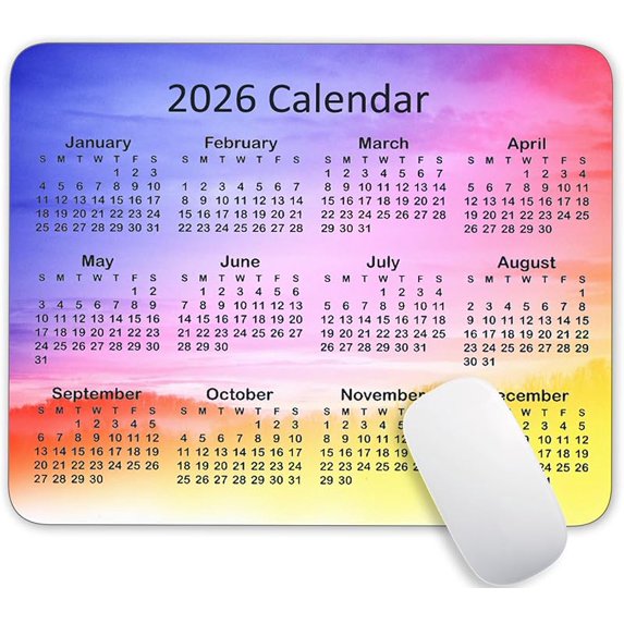 Calendar Mouse Pad, 2026 Watercolor Calendar Gaming Mouse Mat with Custom Design, Non-Slip Rubber Base MousePads for Office Home Laptop Travel, 9.5"x7.9"x0.12" Inch