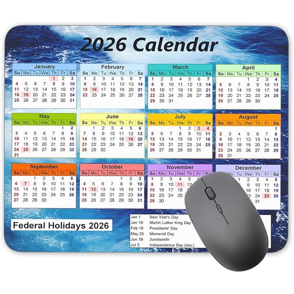 Calendar Mouse pad, 2026 Water Drop Background Calendar Natural Rubber Mouse Pad, Quality Creative Gaming Rectangle Mouse Personalized Desk Mouse Pad 9.5 inch x 7.9 inch