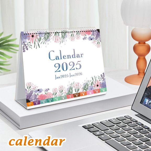 Calendar New YearSmall Desk Calendar For Home Classroom, Floral Pattern Desktop Standing Calendar, Horizontal Gold Coils Binding Premium Thick Paper 18-Month Date Range 2026.1 To 2026.6