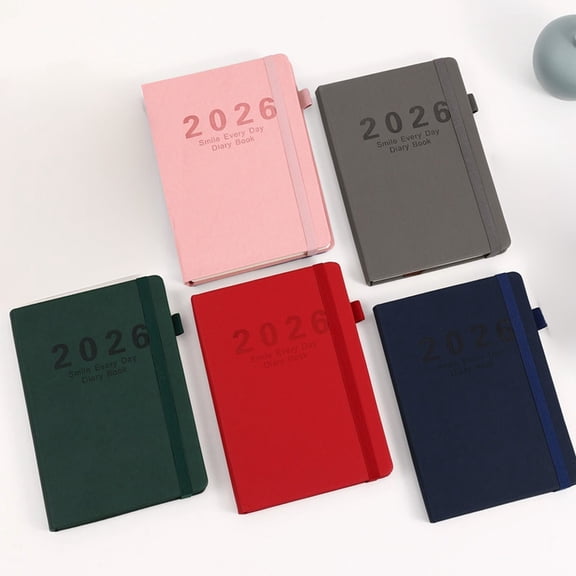 Calendar Notebook Daily Planner, Gray Faux Leather Cover with Elastic Strap for Journaling and Scheduling, Stitched Binding A5 Organizer, Topliu