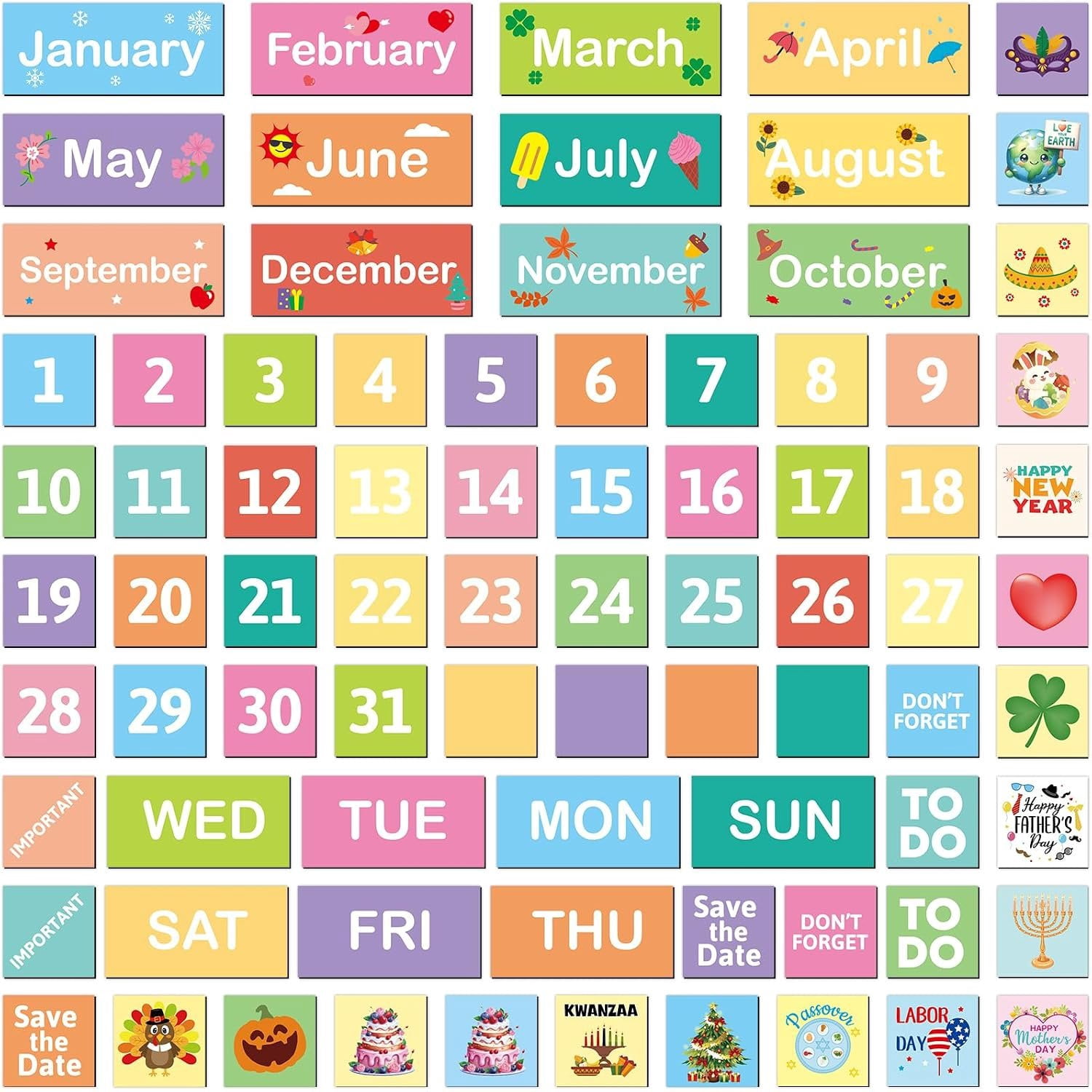 Calendar Numbers Double-Sided Month Week Day Holiday Labels for Holiday ...