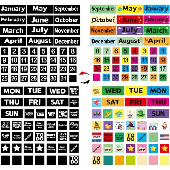 Calendar Numbers | Double-sided, Month Week and Holiday , Seasonal Labels for Calendar, Whiteboard, Refrigerator, Teacher Supplies