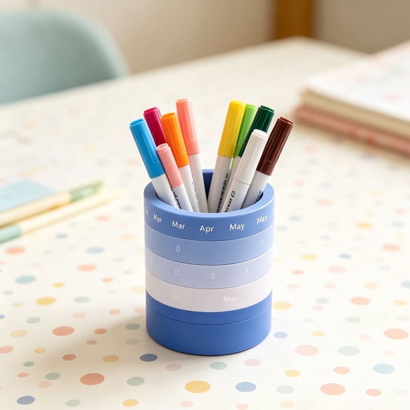 Calendar Pen Holder Blue 2 In 1 Pen Holder With Perpetual Calendar Rotating Desk Organizer For Stationery And Small Multifunctional Desktop Caddy