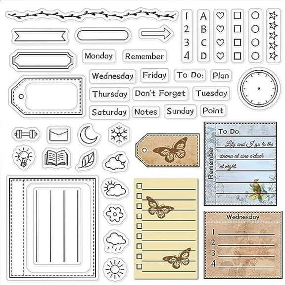 Calendar Planner Frame Clear Rubber Stamp Month Week Date Time Transparent Silicone Seals Stamp for Journaling Card Making DIY Scrapbooking Handmade Photo Album Notebook Decor 6.3 x 4.3inch